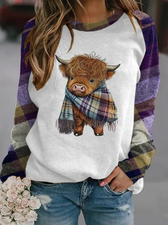 Sweat-shirts Femmes Décontracté Imprimé d'Animal Printemps / Automne Polyester Ample Col Rond Jour de Thanksgiving Droit ré