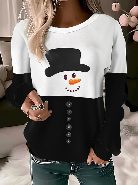 Sweat-shirts Décontracté Printemps / Automne Bonhomme de Neige de Noël Polyester Vacances Manches Longues Col Rond Régulier Régulier pour Femmes