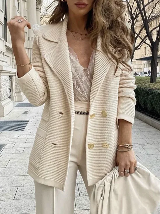 Col Châle Manches Longues Régulier Plain Blazer pour Femmes