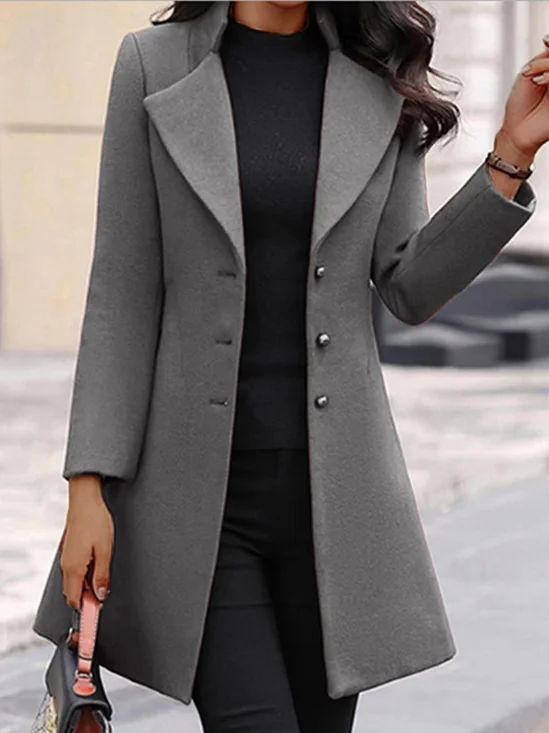 Col Châle Manches Longues Régulier Plain Manteau pour Femmes