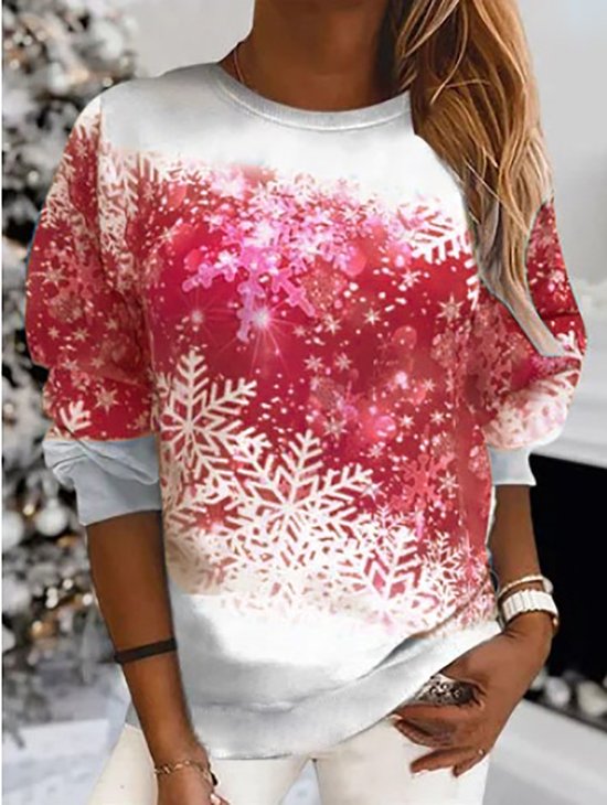 Sweat-shirts Décontracté Printemps / Automne Noël Polyester Sweat-shirt à Capuche Micro-élasticité Ample Noël Manches Longues pour Femmes