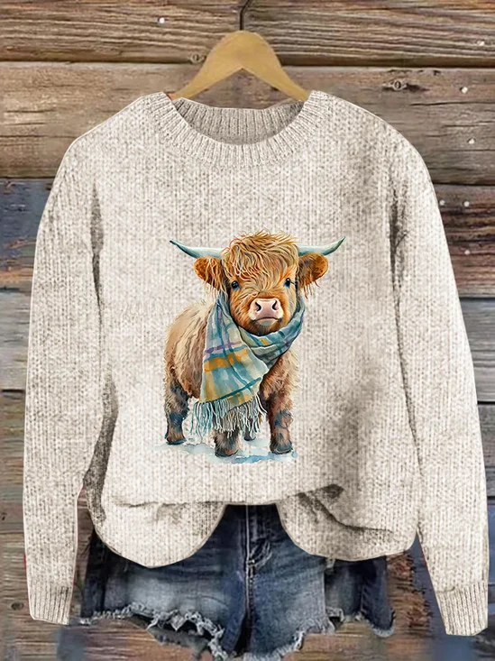 Pulls Femmes Simple Hiver impression en 3D Tricoté Quotidien Ample Manches Longues Col Rond Droit