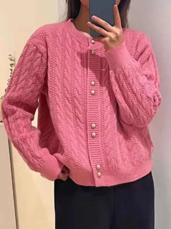 Cardigans Femmes Décontracté Plain Hiver Naturel Quotidien Manches Longues Laine/Tricot Droit Non