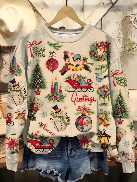 Sweat-shirts Femmes Décontracté Printemps / Automne Bonhomme de Neige de Noël Aucune élasticité Quotidien Ample Col Rond Régulier Régulier