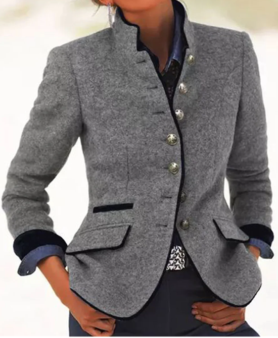 Faux Col Manches Longues Régulier Plain Blouson pour Femmes