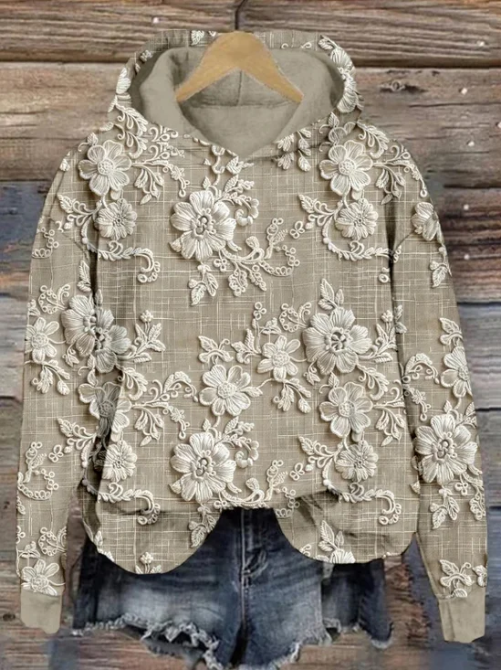 à Capuche Rétro Floral Printemps / Automne Polyester Micro-élasticité Vacances Manches Longues Droit Régulier pour Femmes