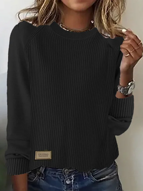 Pulls Décontracté Plain Printemps / Automne Micro-élasticité Quotidien Manches Longues Col Rond Régulier Droit pour Femmes