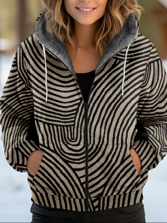 Sweat-shirt à Capuche Manches Longues Épaissi Géométrique Blouson pour Femmes