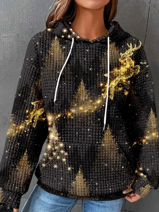 Sweat-shirts Femmes Décontracté Printemps / Automne Noël Polyester Sweat-shirt à Capuche Micro-élasticité Ample Manches Longues Régulier