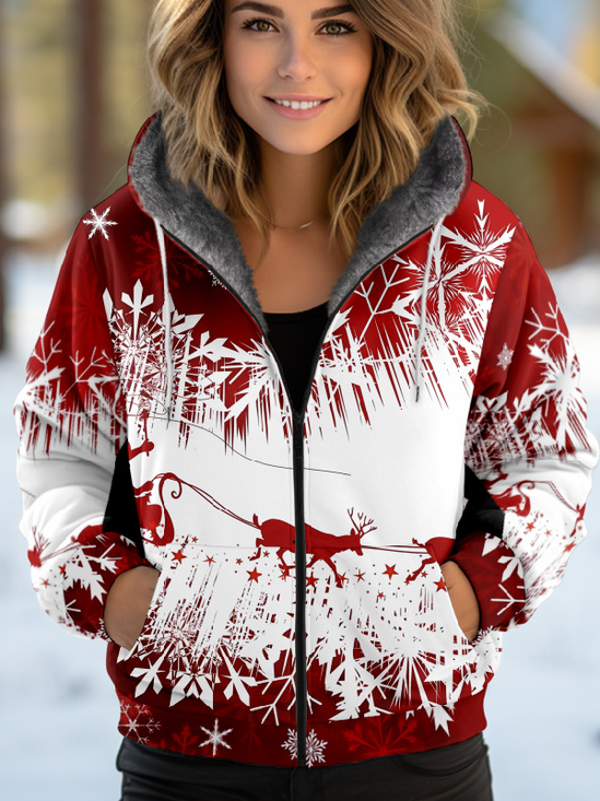Sweat-shirt à Capuche Manches Longues Épaissi Noël Blouson pour Femmes