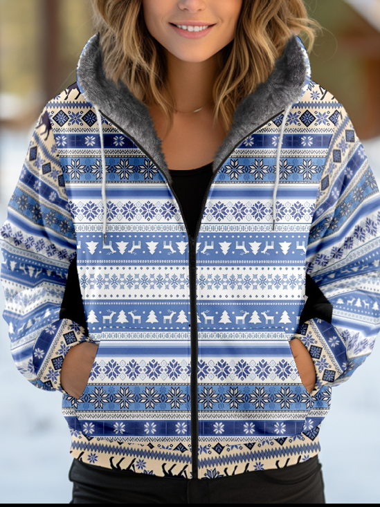 Sweat-shirt à Capuche Manches Longues Épaissi Ethnique Blouson pour Femmes