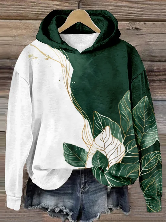 Sweat-shirts Femmes Décontracté Printemps / Automne Feuille Zip Sweat-shirt à Capuche Quotidien Ample Manches Longues Droit