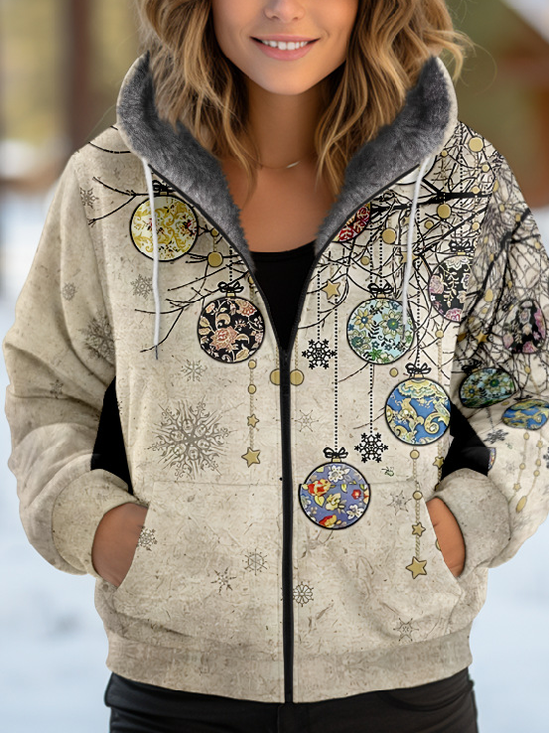 Sweat-shirt à Capuche Manches Longues Épaissi Noël Blouson pour Femmes