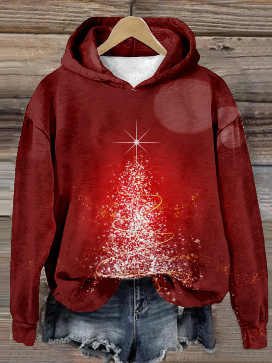 Sweat-shirts Décontracté Printemps / Automne Noël Polyester Zip Sweat-shirt à Capuche Micro-élasticité Ample Droit pour Femmes