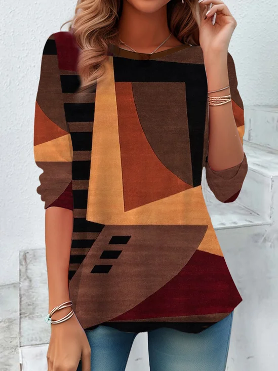T-shirts Décontracté Printemps / Automne Bloc de Couleur Quotidien Jersey Manches Longues Droit Régulier Élasticité moyenne pour Femmes