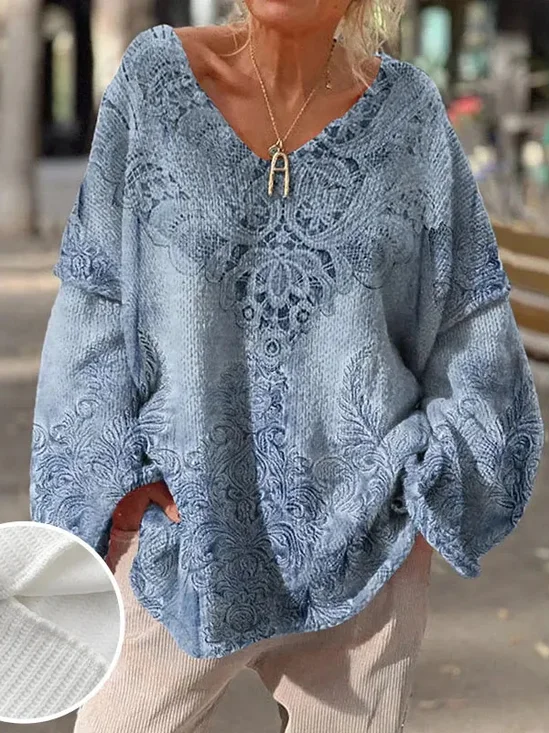 Pulls Géométrique Décontracté Printemps / Automne Col V Micro-élasticité Quotidien Manches Longues Fil/fil de laine Régulier pour Femmes