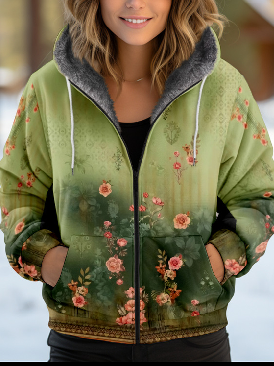 Sweat-shirt à Capuche Manches Longues Épaissi Ethnique Blouson pour Femmes
