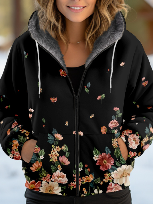 Sweat-shirt à Capuche Manches Longues Épaissi Géométrique Blouson pour Femmes