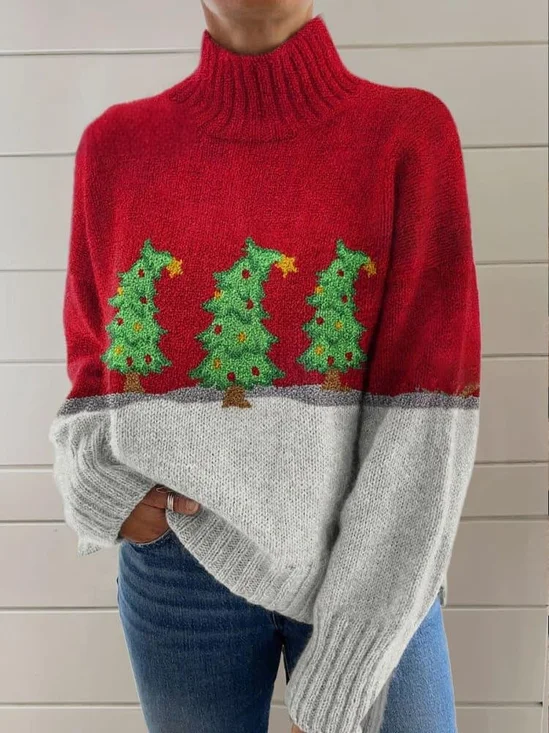 Pulls Décontracté Printemps / Automne Noël Micro-élasticité Quotidien Noël Manches Longues Col Roulé Fil/fil de laine pour Femmes