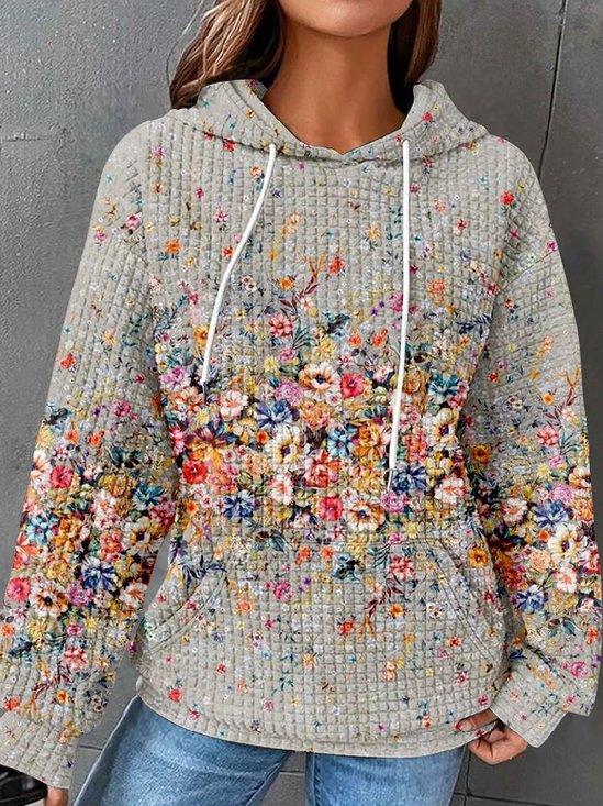 Sweat-shirts Femmes Décontracté Floral Printemps / Automne Polyester Zip Sweat-shirt à Capuche Micro-élasticité Manches Longues Régulier