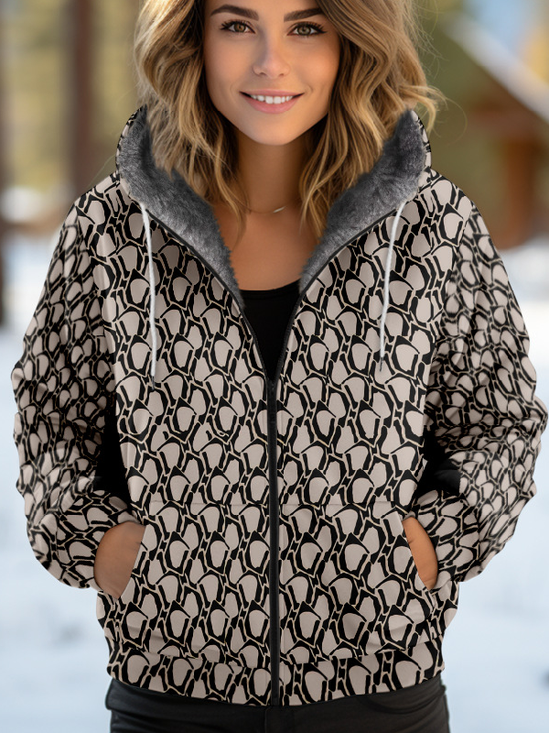 Sweat-shirt à Capuche Manches Longues Épaissi Abstrait Blouson pour Femmes