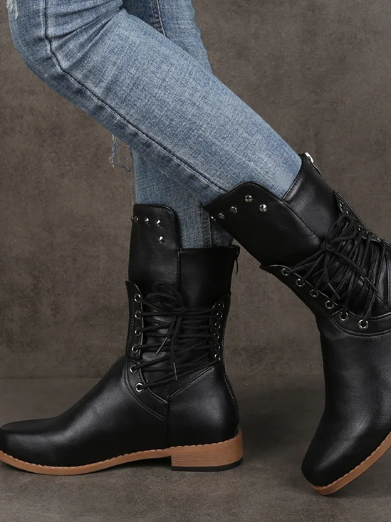 Bottes d'équitation Femmes Décontracté Plain Automne Polyester Quotidien Talon de Bloc Bout Rond Caoutchouc Bottes d'équitation