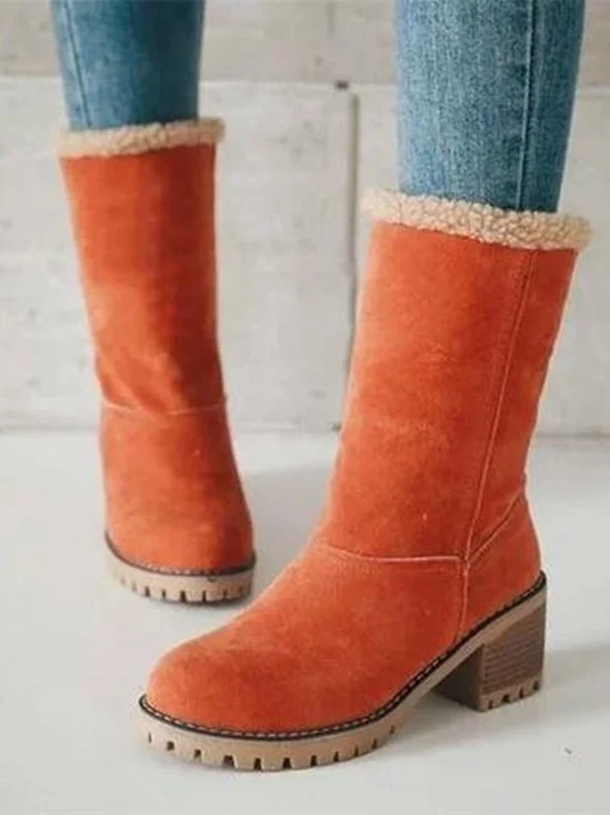 Bottes d'équitation Femmes Décontracté Plain Automne Fête Suède Talon de Bloc Bout Rond Caoutchouc Bottes d'équitation