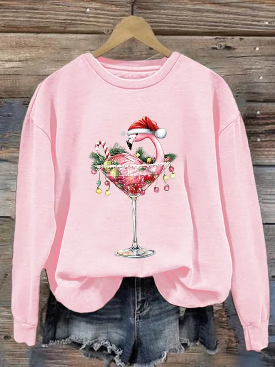 Sweat-shirts Décontracté Printemps / Automne Verre à Vin de Noël Polyester Naturel Quotidien Ample Manches Longues Col Rond pour Femmes