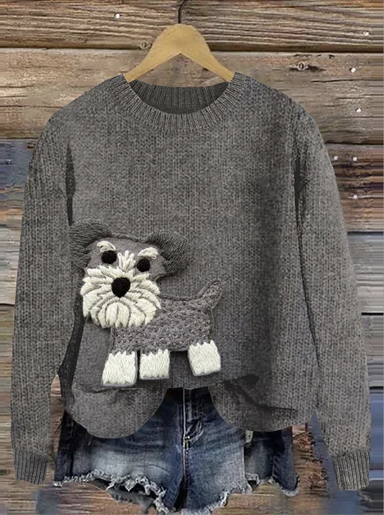 Pulls Simple Hiver Feuille d'Érable Tricoté Micro-élasticité Quotidien Ample Col Rond Droit pour Femmes