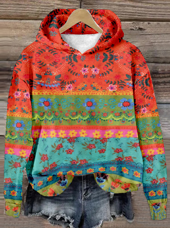 Sweat-shirts Décontracté Floral Printemps / Automne Sweat-shirt à Capuche Micro-élasticité Quotidien Ample Régulier Régulier pour Femmes