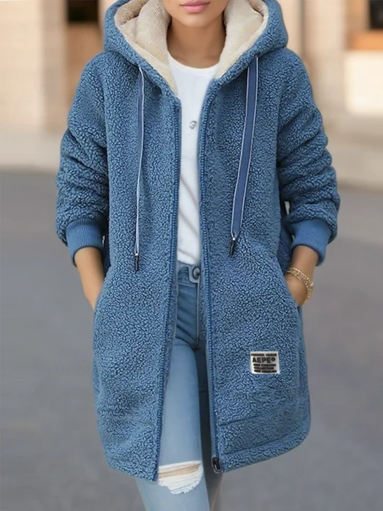 Sweat-shirt à Capuche Manches Longues en Toison Plain Caniche Blouson pour Femmes