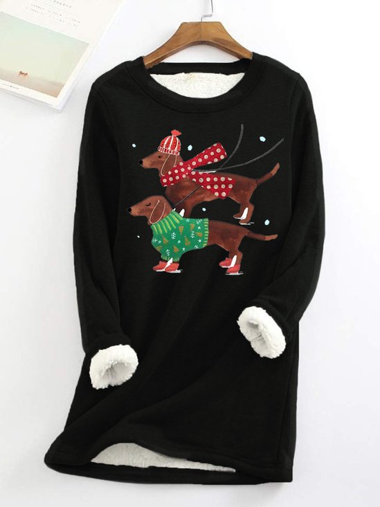 Sweat-shirts Décontracté Hiver Noël Polyester Aucune élasticité Ample Col Rond Mi-long en Toison pour Femmes