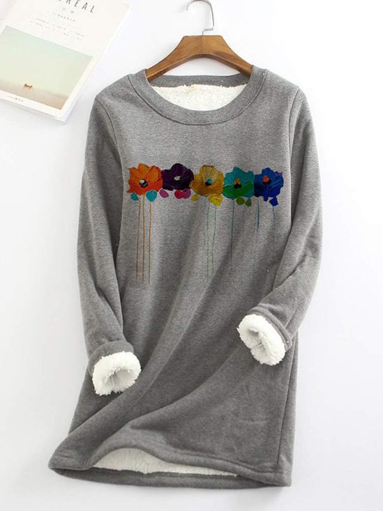 Sweat-shirts Décontracté Floral Hiver Naturel Aucune élasticité Quotidien Ample Mi-long en Toison pour Femmes