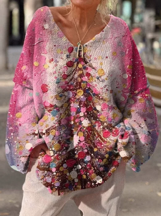Sweat-shirts Décontracté Ethnique Printemps / Automne Polyester Noël Manches Longues Mi-long Droit Régulier pour Femmes