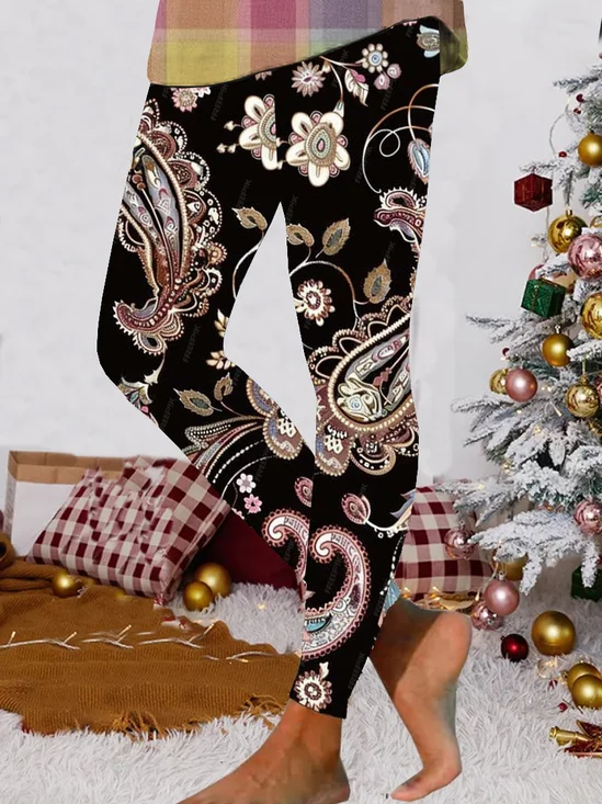 Pantalons De Yoga Décontracté Ethnique Toutes Les Saisons Naturel à Haute Élasticité Serré Long Legging Régulier pour Femmes