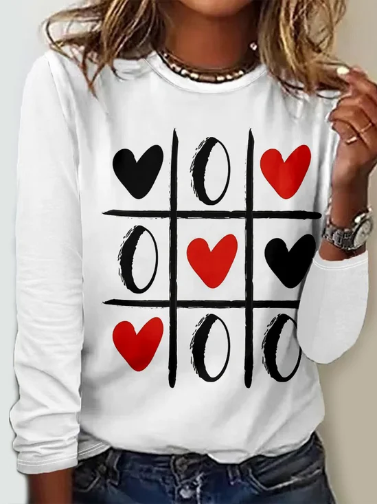 T-shirts Femmes Décontracté Printemps / Automne Coeur/cordé Micro-élasticité Quotidien Manches Longues Col Rond Régulier Régulier