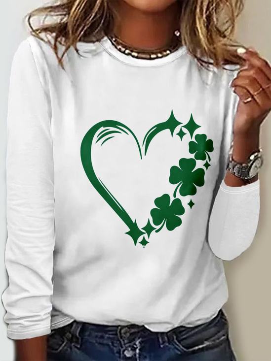 T-shirts Femmes Décontracté Printemps / Automne trèfle à quatre feuilles Micro-élasticité Quotidien Ample Jersey Régulier Droit