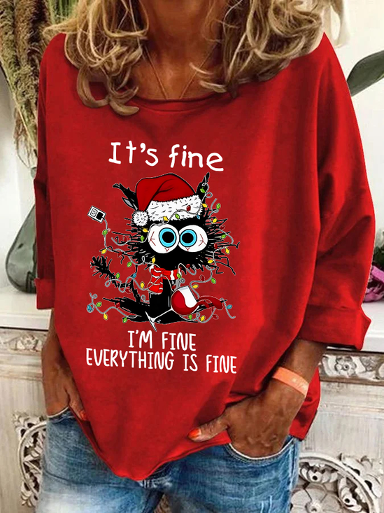 Sweat-shirts Femmes Décontracté Printemps / Automne Noël Quotidien Ample Col Rond en Mélangé de Coton Régulier Droit