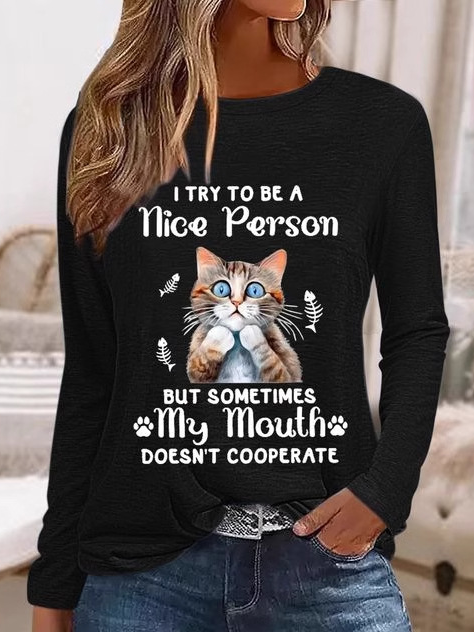T-shirts Femmes Imprimé de Lettre Motif Décontracté Printemps / Automne Micro-élasticité Quotidien Ample Jersey Régulier Régulier