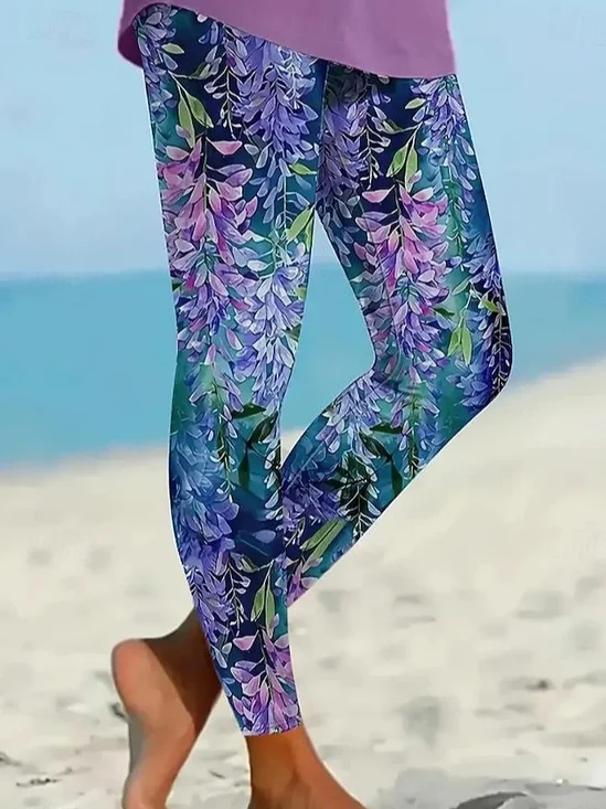 Pantalons De Yoga Décontracté Toutes Les Saisons Feuille Quotidien Serré Long Legging Droit Régulier pour Femmes