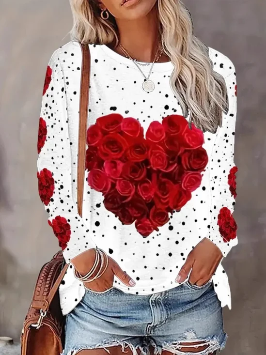 T-shirts Femmes Décontracté Floral Printemps / Automne Quotidien Ample Jersey Col Rond Régulier le Jour de la Saint-Valentin