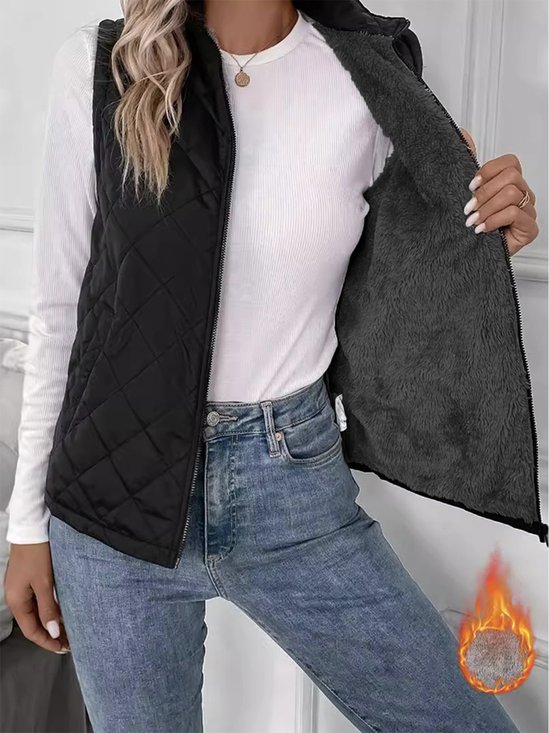 Micro-élasticité Col Châle Sans Manches en Toison Plain Gilet pour Femmes