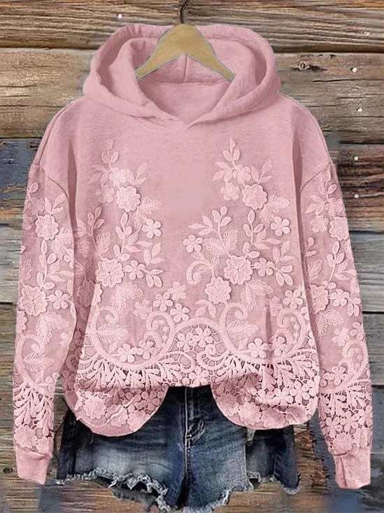 Sweat-shirts Décontracté Floral Printemps / Automne Sweat-shirt à Capuche Micro-élasticité Ample Manches Longues Régulier Régulier pour Femmes