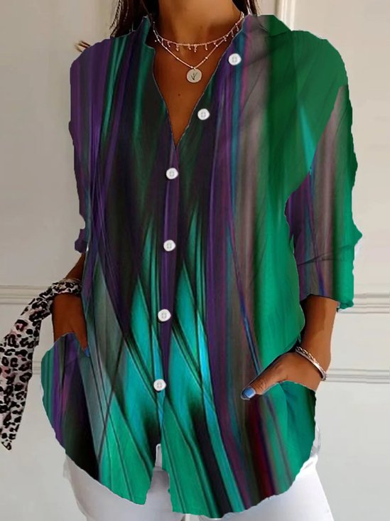 Chemises Ombre Décontracté Printemps / Automne Polyester Aucune élasticité Ample Manches Longues Régulier Col de Chemise pour Femmes