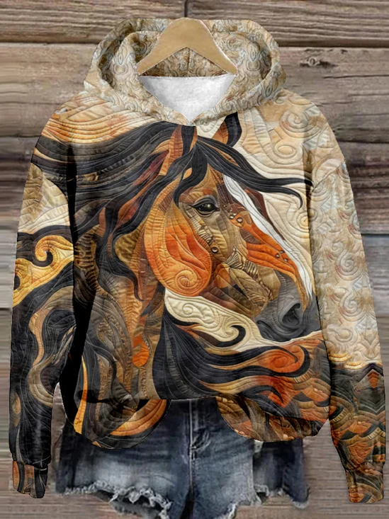 Sweat-shirts Femmes Décontracté Printemps / Automne cheval Polyester Micro-élasticité Quotidien Ample Manches Longues Droit