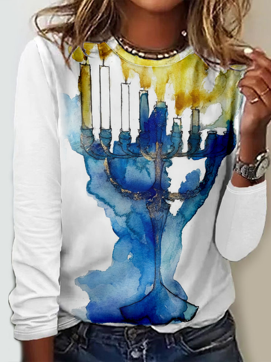 T-shirts Décontracté Abstrait Printemps / Automne Micro-élasticité Quotidien Ample Jersey Manches Longues Régulier pour Femmes