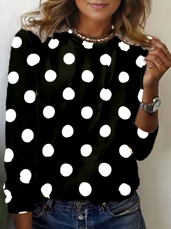 T-shirts Femmes Pois Polka Décontracté Printemps / Automne Micro-élasticité Quotidien Manches Longues Régulier Droit Régulier