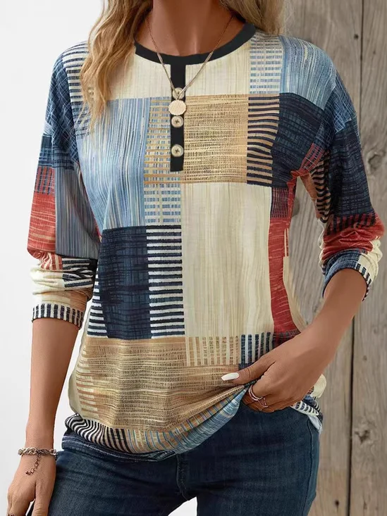 Chemisiers1 Femmes Décontracté Printemps / Automne Bloc de Couleur Polyester Micro-élasticité Manches Longues à Épaules Dénudées Régulier Régulier