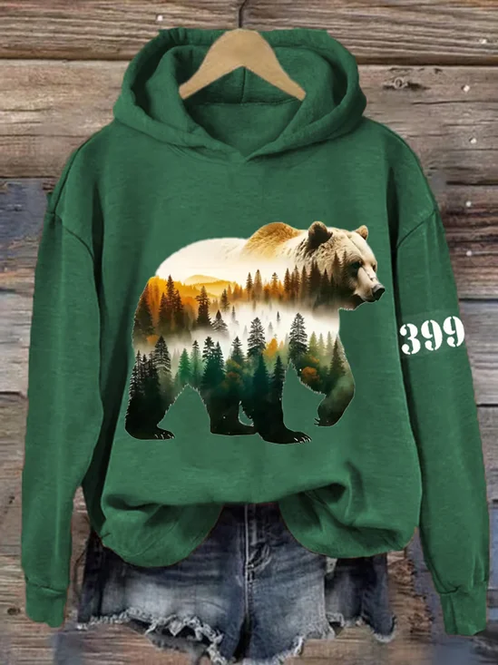à Capuche Décontracté Imprimé d'Animal Printemps / Automne Coton Micro-élasticité Manches Longues Régulier Droit Régulier pour Femmes