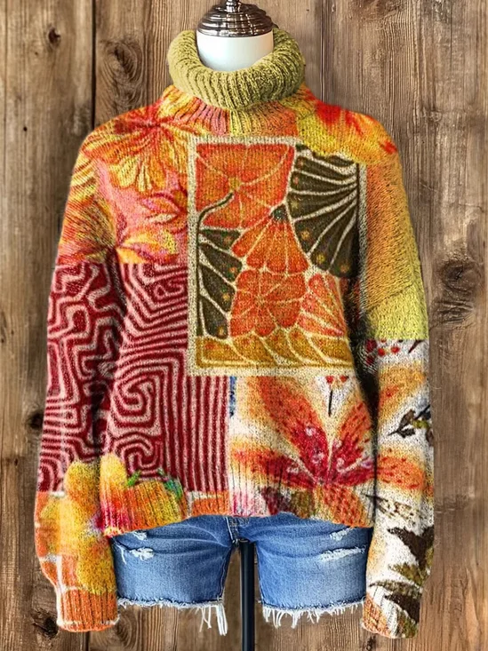 Sweat-shirts Décontracté Floral Printemps / Automne Polyester Quotidien Manches Longues Col Roulé Droit Régulier pour Femmes